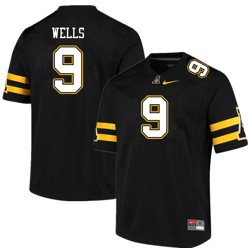 Men #9 Christian Wells Appalachian State Mountaineers College Football Jerseys Sale-Black